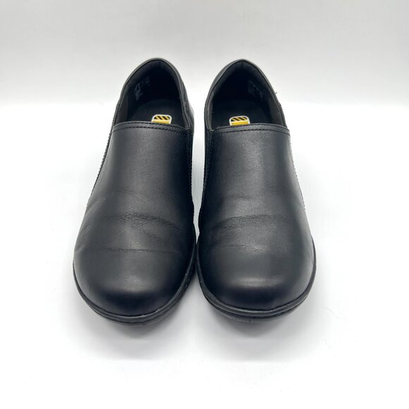 6.5W 6.5 WIDE WIDTH Clarks Black Leather Slip On Work Clogs Shoes - Picture 2 of 14